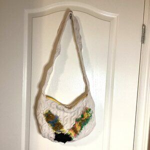Handmade Boho Hippie Shoulder Bag Upcycling an Wool Cable Knit Sweater
